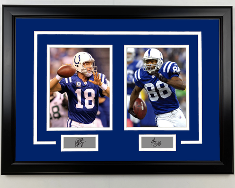 Framed Peyton Manning & Marvin Harrison Laser Engraved Sigs Colts Football Photo