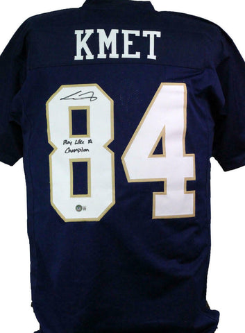 Cole Kmet Autographed Blue College Style Jersey w/ PLACT - Beckett W *Black