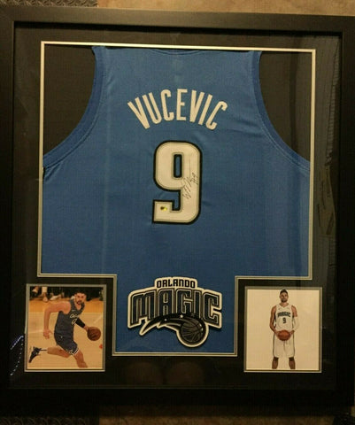Nikola Vucevic Signed Orlando Magic 36"x 39" Framed Blue Jersey (CAS COA)