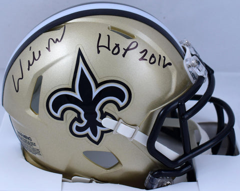 Willie Roaf Autographed Saints Speed Mini Helmet w/HOF- Prova *Black
