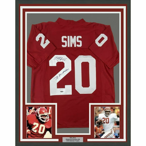 FRAMED Autographed/Signed BILLY SIMS 33x42 78 Heisman Maroon Jersey Tristar COA
