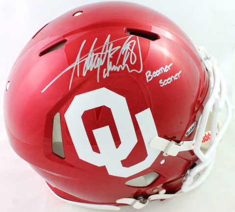 Adrian Peterson Signed Sooners F/S Speed Authentic Helmet w/ Insc- Beckett W *S