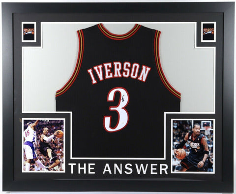 Allen Iverson Signed Philadelphia 76ers 35x43 Framed Jersey (JSA COA) The Answer