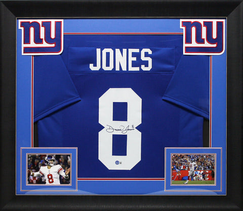 Daniel Jones Authentic Signed Blue Pro Style Framed Jersey BAS Witnessed