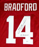 Sam Bradford Autographed Red College Style Jersey With HT- Beckett W Auth