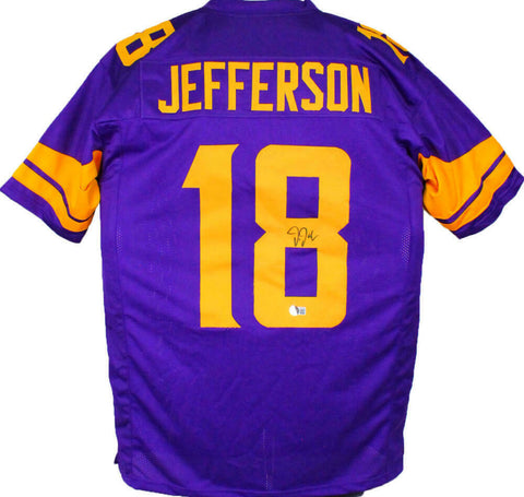 Justin Jefferson Autographed Purple w/ Gold # Pro Style Jersey- BA W Hologram