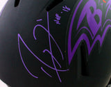 Ray Lewis Autographed Ravens F/S Eclipse Helmet w/ HOF- Beckett Witness *Purple