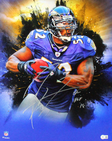Ray Lewis Signed Baltimore Ravens Framed 16x20 Stretched Canvas w/HOF- BA W Holo