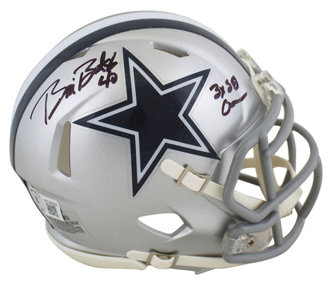 Cowboys Bill Bates "3x SB Champ" Signed Silver Speed Mini Helmet BAS Witnessed