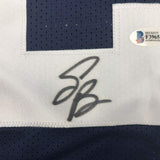 Framed Autographed/Signed Saquon Barkley 33x42 Penn State Blue Jersey BAS COA