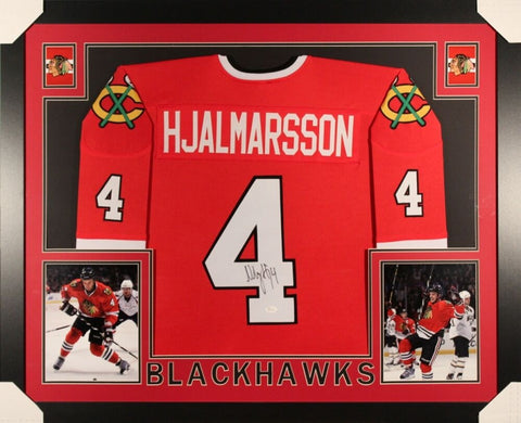 Niklas Hjalmarsson Signed Chicago Blackhawks 35" x 43" Framed Jersey (JSA COA)