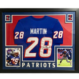 Framed Autographed/Signed Curtis Martin 35x43 New England Blue Jersey JSA COA