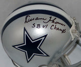 Duane Thomas Signed Dallas Cowboys Mini Helmet W/ SB Champs- Jersey Source Auth
