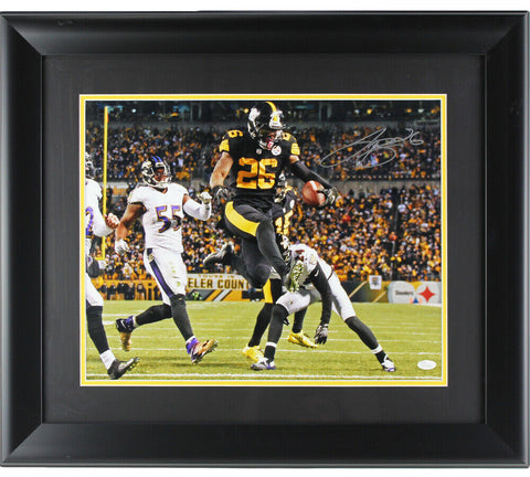 LeVeon Signed Pittsburgh Framed 16x20 Action Photo-Black Jersey Color Rush