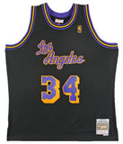 Lakers Shaquille O'Neal Signed Black M&N 1996-97 HWC Swingman Jersey BAS Witness