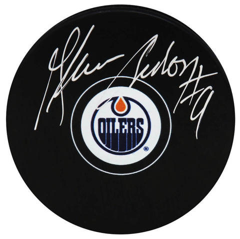 Glenn Anderson Signed Edmonton Oilers Logo Hockey Puck - (SCHWARTZ COA)