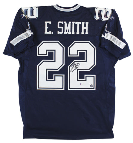Cowboys Emmitt Smith Signed Navy Blue Reebok Jersey Autographed BAS Witnessed