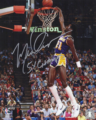 Michael Cooper Signed Los Angeles Lakers Dunk Action 8x10 Photo w/5x Champs - SS