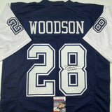 Autographed/Signed DARREN WOODSON Dallas Blue Football Jersey JSA COA Auto