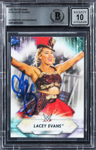 Lacey Evans Signed 2021 Topps WWE #116 Card Auto Graded Gem Mint 10! BAS Slabbed