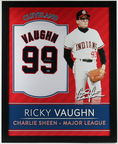 Charlie Sheen Signed Major League 35"x43" Framed Indians Jersey (Beckett Holo)