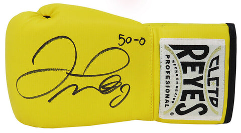 Floyd Mayweather Jr. Signed Cleto Reyes Yellow Boxing Glove w/50-0 - (SS COA)