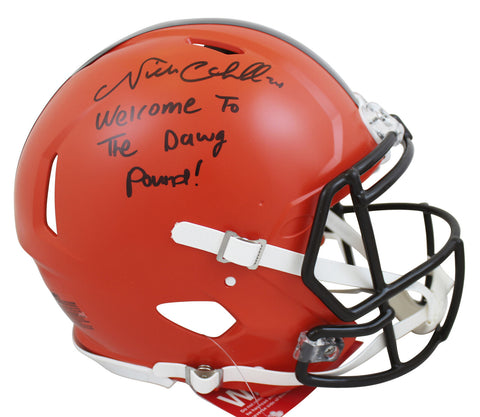 Browns Nick Chubb "WTTDP" Signed Full Size Speed Proline Helmet BAS Witnessed