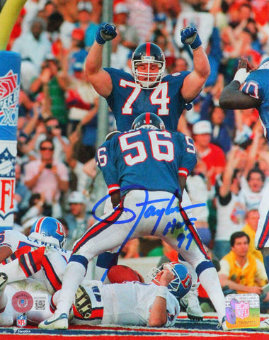 Lawrence Taylor Autographed NY Giants Sack 8X10 Photo w/ HOF- Beckett W *Blue