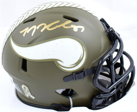 TJ Hockenson Signed Vikings Salute to Service Speed Mini Helmet- Beckett W Holo