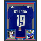 FRAMED Autographed/Signed KENNY GOLLADAY 33x42 New York Blue Jersey JSA COA