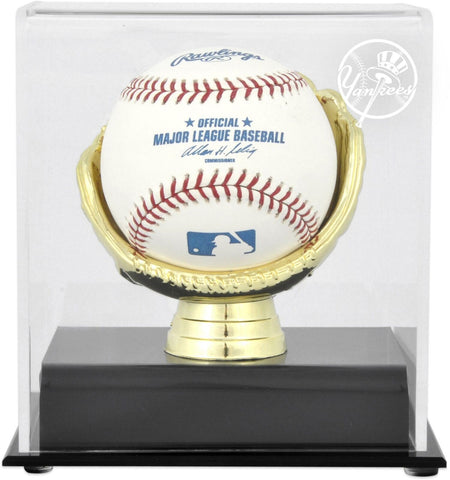 Yankees Logo Gold Glove Single Baseball Logo Display Case-Fanatics