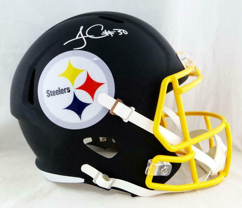 James Conner Autographed Steelers F/S Flat Black Helmet- Beckett Auth *Silver