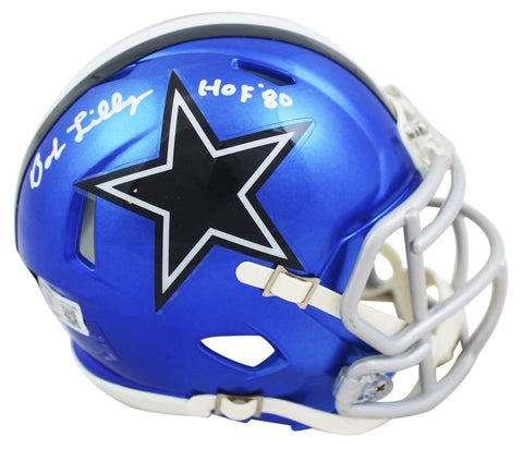Cowboys Bob Lilly "HOF 80" Authentic Signed Flash Speed Mini Helmet BAS Witness