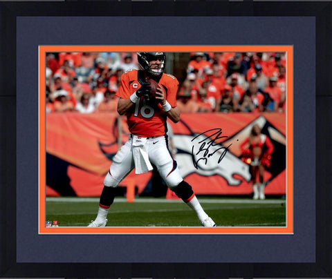 Framed Peyton Manning Denver Broncos Signed 16x20 Orange Dropback Photograph