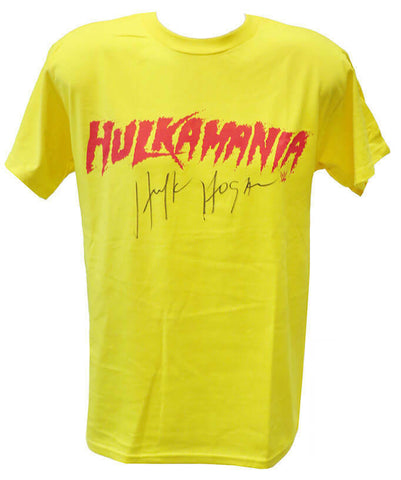 Hulk Hogan Signed Hulkamania Yellow Wrestling T-Shirt WWE -(SCHWARTZ SPORTS COA)