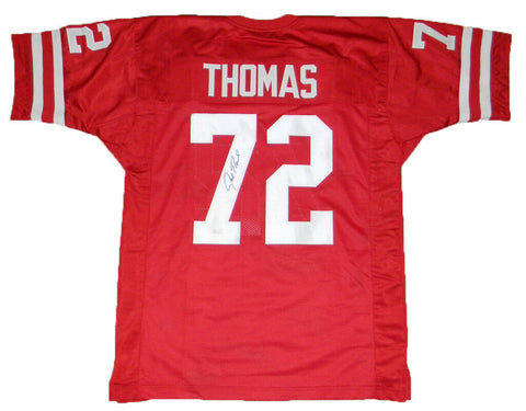 JOE THOMAS AUTOGRAPHED SIGNED WISCONSIN BADGERS #72 RED JERSEY JSA