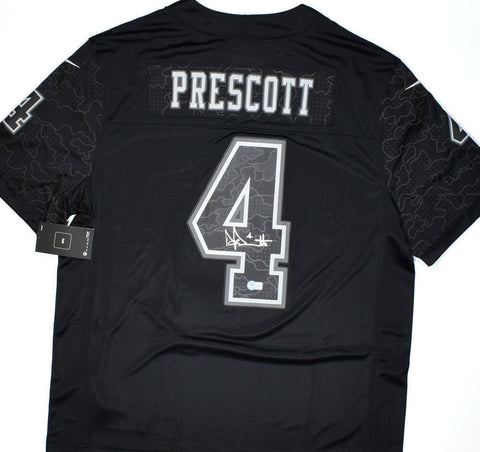 Dak Prescott Autographed Cowboys Black rflctv Nike Limited Jersey-Beckett W Holo