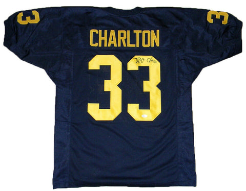 TACO CHARLTON AUTOGRAPHED SIGNED MICHIGAN WOLVERINES #33 NAVY JERSEY JSA