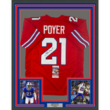 Framed Autographed/Signed Jordan Poyer 33x42 Buffalo Red Football Jersey JSA COA