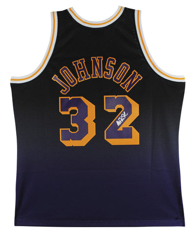 Lakers Magic Johnson Signed Black Two-Tone M&N 1984-85 HWC Swingman Jersey BAS W