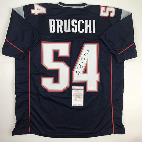 Autographed/Signed Tedy Bruschi New England Blue Football Jersey JSA COA