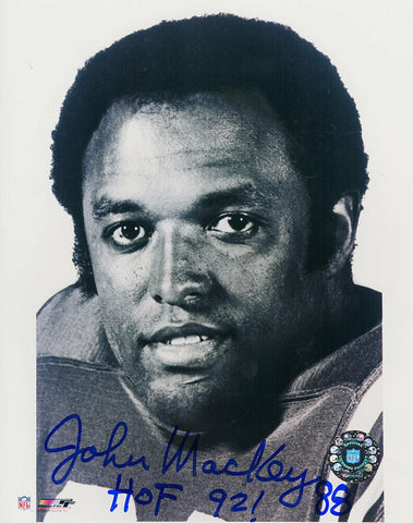 John Mackey Signed Colts B&W Headshot 8x10 Photo w/HOF'92 - (SCHWARTZ COA)