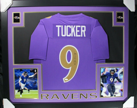 JUSTIN TUCKER (Ravens color rush SKYLINE) Signed Autographed Framed Jersey JSA