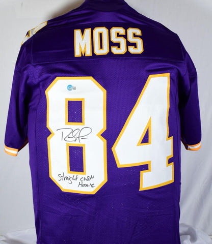Randy Moss Autographed Purple Pro Style Jersey w/Straight Cash-Beckett W Holo