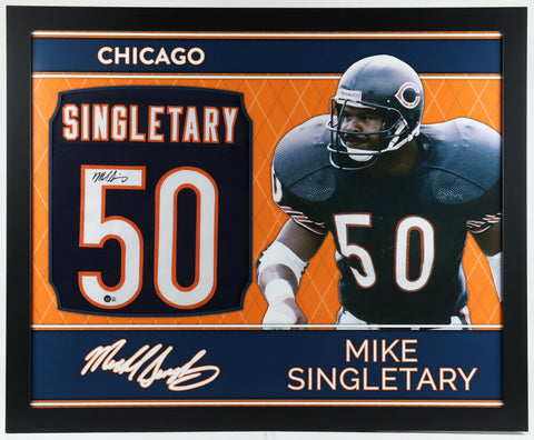 Mike Singletary Signed Chicago Bears 35x43 Framed Jersey (Beckett Holo) 1985 L.B