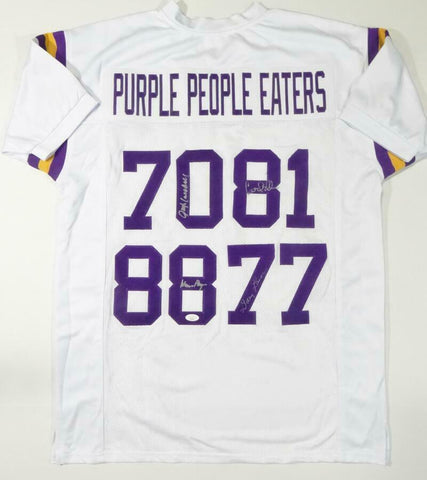 Purple People Eaters Autographed White Pro Style Jersey - JSA Auth *Silver