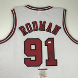 Autographed/Signed DENNIS RODMAN Chicago White Basketball Jersey JSA COA Auto