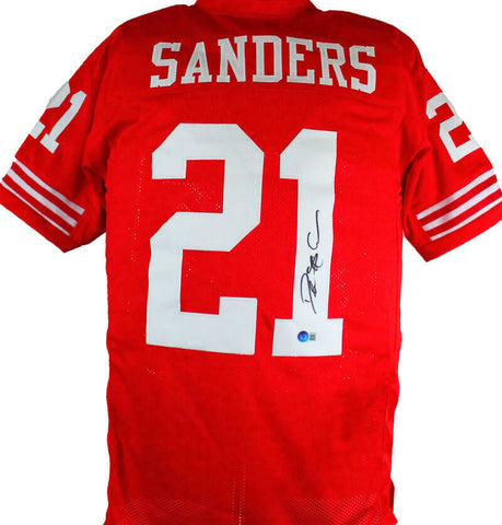 Deion Sanders Autographed Red Single Stich Pro Style Jersey-Beckett W Hologram