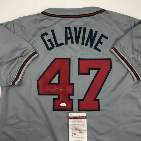 Autographed/Signed TOM GLAVINE Atlanta Grey Baseball Jersey JSA COA Auto