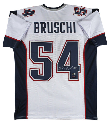 Tedy Bruschi Authentic Signed White Pro Style Jersey Autographed BAS Witnessed